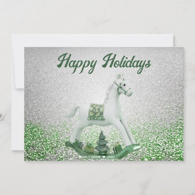White Rocking Horse Holiday Christmas Card (Front)