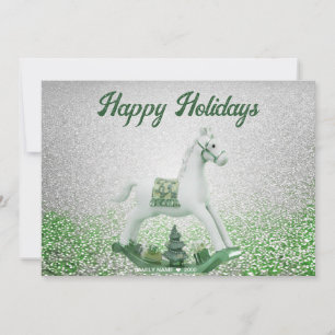 White Rocking Horse Holiday Christmas Card