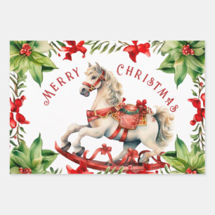 White Rocking Horse Vintage Wrapping Paper Sheet