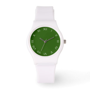White Roman Numbers On Green wat Watch