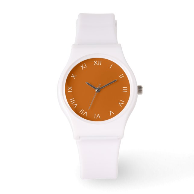 White Roman Numbers On Orange Womens cn Watch (Front)