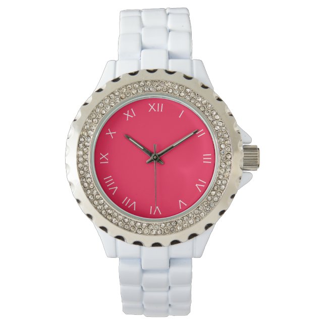 White Roman Numbers On Pink wacnt Watch (Front)
