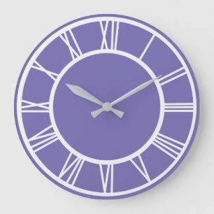 White Roman Numeral Border Pattern Lt Purple Round Large Clock