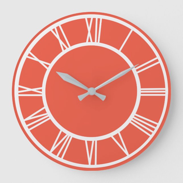 White Roman Numeral Border Pattern Orange Red RD Large Clock (Front)