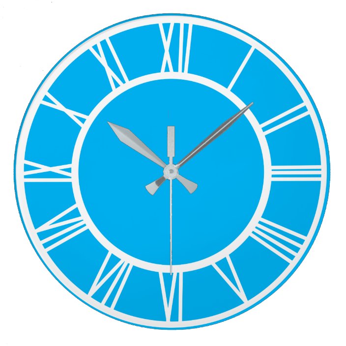 White Roman Numeral Border Pattern Sky Blue Round Large Clock | Zazzle ...