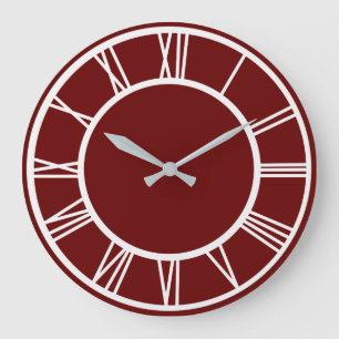 White Roman Numeral Pattern Border Dark Red Round Large Clock