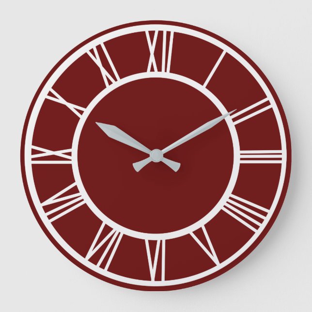 White Roman Numeral Pattern Border Dark Red Round Large Clock (Front)