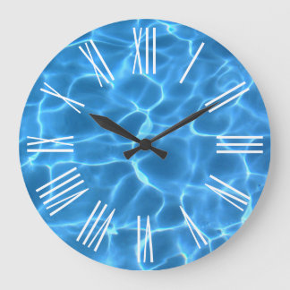 White Roman Numerals Aqua Blue Swimming Pool Large Clock