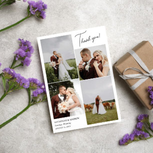 White Romantic 6 Wedding Photos Thank You Note Card