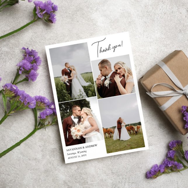 White Romantic 6 Wedding Photos Thank You Note Card (Creator Uploaded)