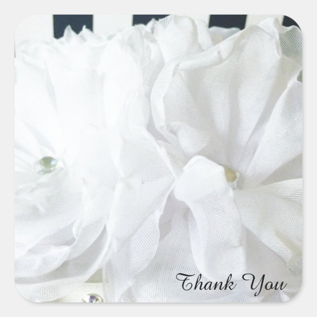 White Romantic Floral Thank You Square Sticker (Front)