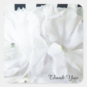 White Romantic Floral Thank You Square Sticker