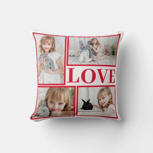White Romantic Love 4 Pics Collage Valentine's Day Cushion (Front)