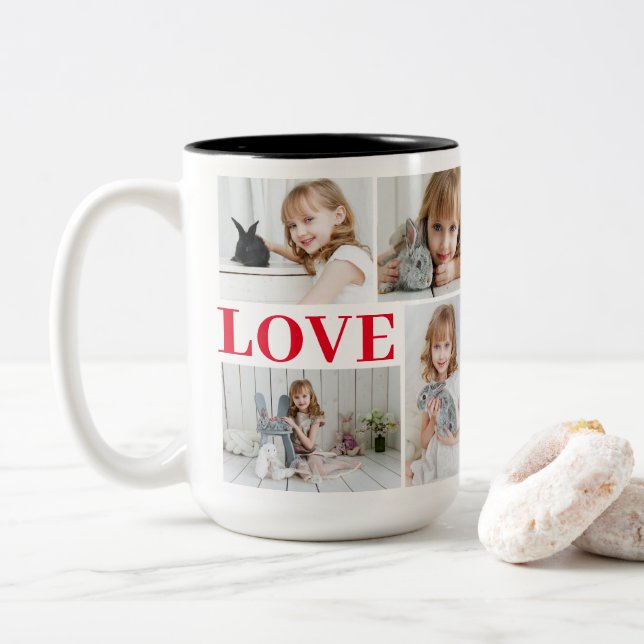 White Romantic Love Valentine's Day Photo Two-Tone Coffee Mug (With Donut)