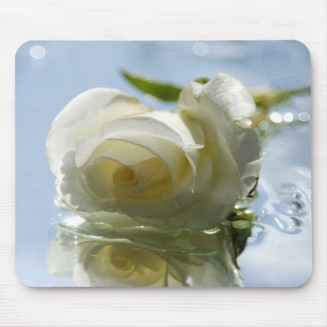 white romantic rose mouse mat (Front)