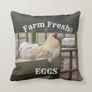 White Rooster Farm Fresh Eggs Throw Pillow