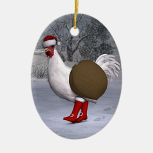 White Rooster Santa Claus Ceramic Tree Decoration