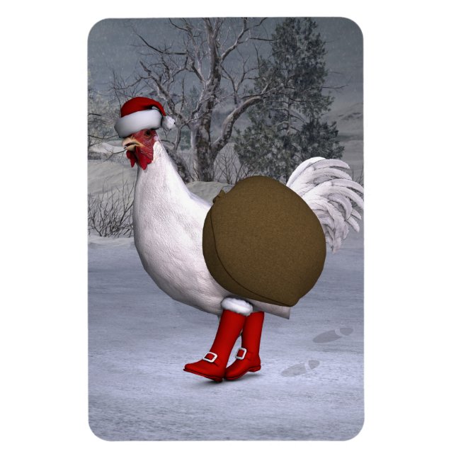 White Rooster Santa Claus Magnet (Vertical)