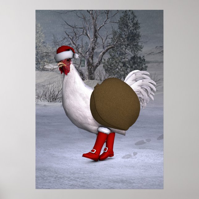 White Rooster Santa Claus Poster (Front)