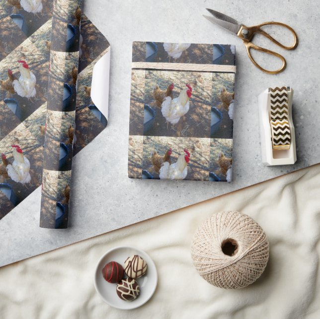 White Rooster With His Hen, Wrapping Paper (Crafts)