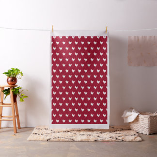 White Roosters On Red Background Fabric