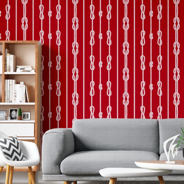 White rope and sailor's knots pattern on red wallpaper (White rope and sailor's knots pattern on red wallpaper)