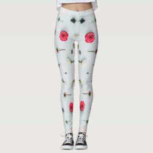 White & Rose 2x2 Floral Pattern Honeymoon Style Leggings