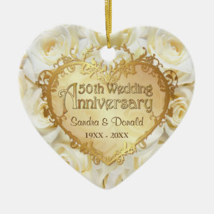 White Rose 50th Wedding Anniversary Ceramic Tree Decoration