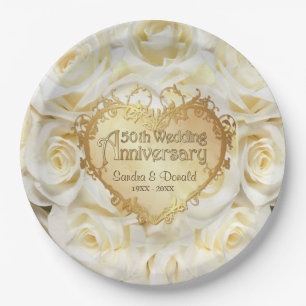 White Rose 50th Wedding Anniversary Paper Plate