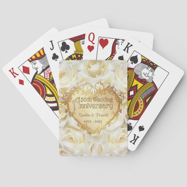 White Rose 50th Wedding Anniversary Playing Cards (Back)