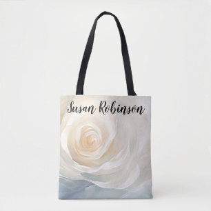 White rose abstract flower painting tote bag