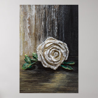 White Rose Acrylic Painting Poster