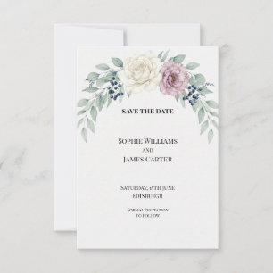 White Rose and Berry Wedding Save the Date