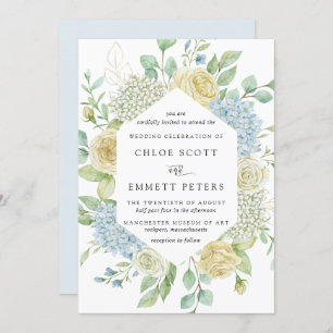 White Rose and Blue Hydrangea Wedding Invitation