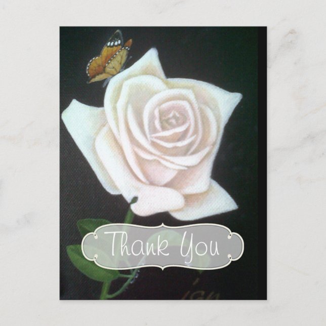 White Rose and Butterfly Thank You Postcard (Front)