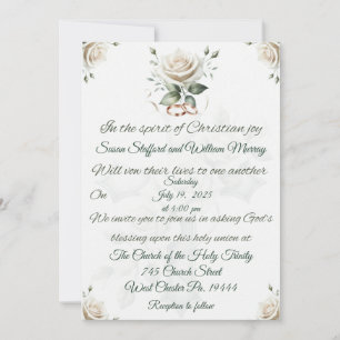 White Rose and Cross Christian Wedding Invitation