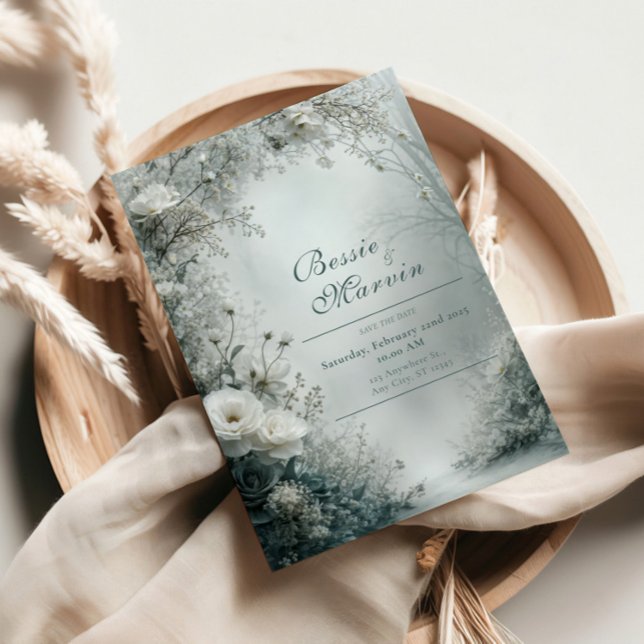 White Rose and Dusty Grey Winter Wedding Invitation (Creator Uploaded)
