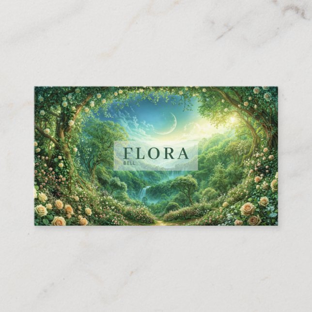 White Rose and Enchanted Green Forest Valley Business Card (Front)