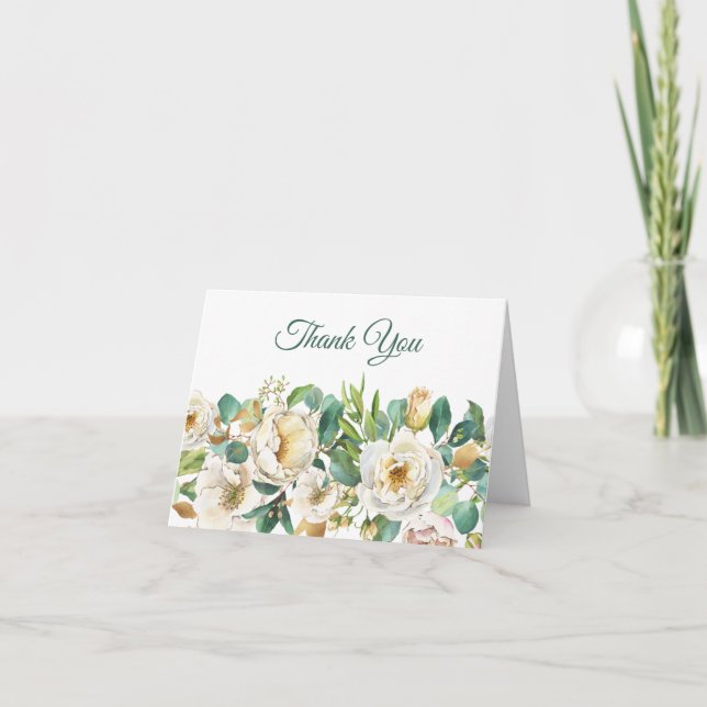 White Rose and Eucalyptus Folded Thank You Card (Front)