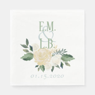 White Rose and Gold Boho Napkin
