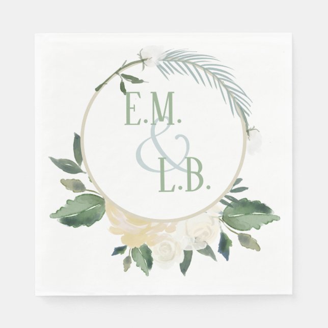 White Rose and Gold Boho Napkin (Front)