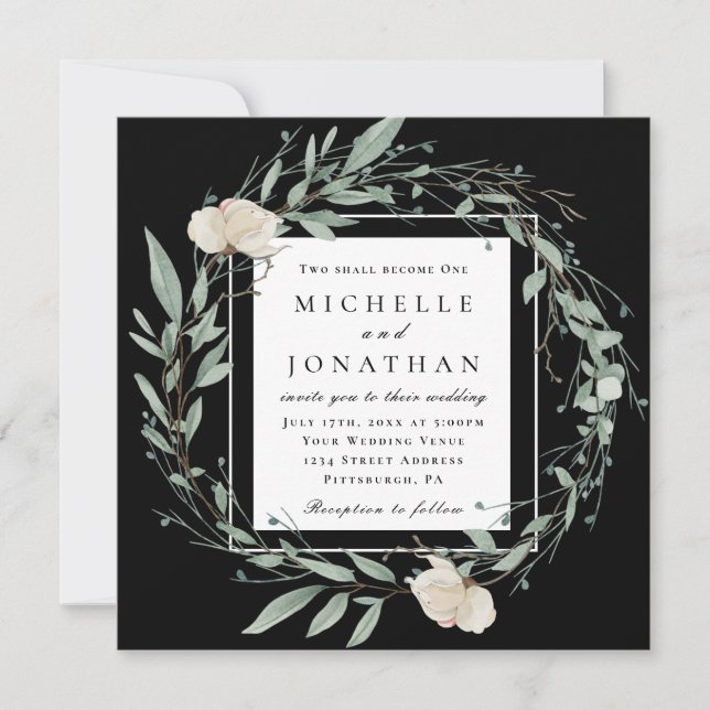 White Rose and Greenery Christian Bible Wedding Invitation (Front)
