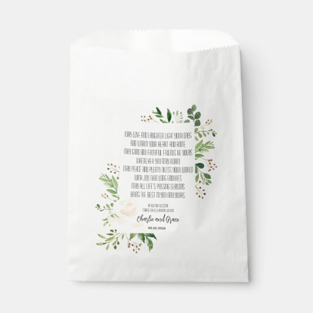 White Rose and Greenery Frame Irish Blessing Favour Bags (Front)