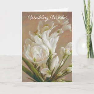 White Rose and Lily Flowers Wedding Greeting Card