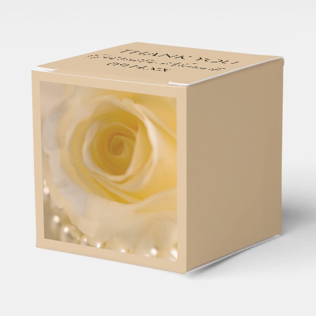 White Rose and Pearls Wedding Favour Box (Front Side)
