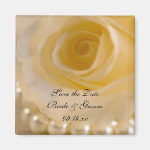 White Rose and Pearls Wedding Save the Date Magnet