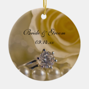 White Rose and Pearls Will You Be My Bridesmaid Ceramic Tree Decoration