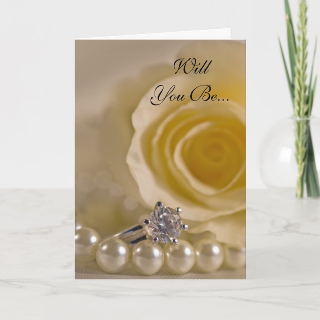 White Rose and Pearls Will You Be My Bridesmaid Invitation (Front)