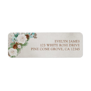 White Rose and Pine Cone Wedding Return Address