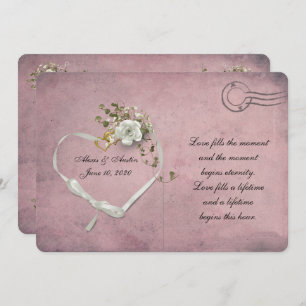 white rose and ribbon heart pink postcard
